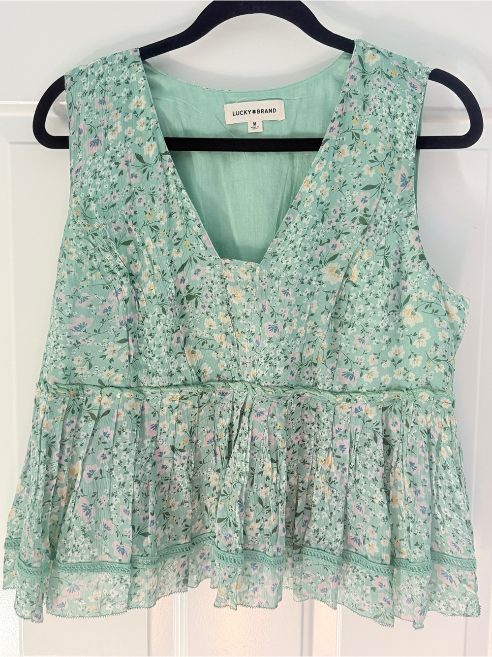 Lucky Brand Mint Floral Peplum Tank Top medium